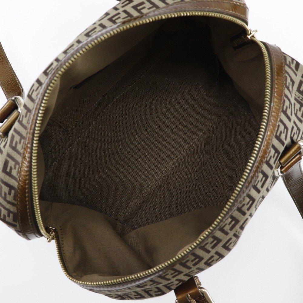 Fendi Zucca Boston Shoulder Bag Nylon Canvas Bron White Double Zipper - Picture 5 of 8